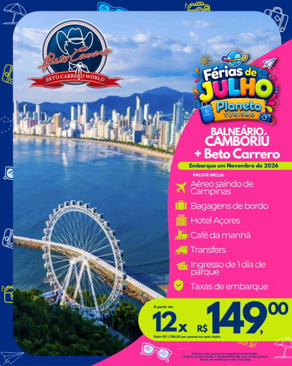 Pacote para Balneário Camboriú com Aéreo e Beto Carrero