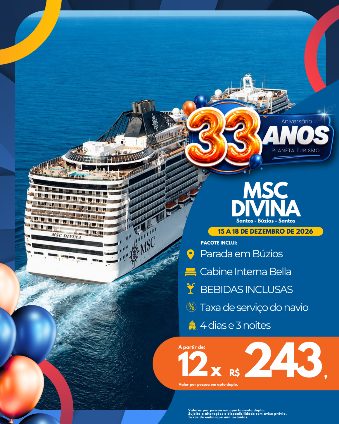 Cruzeiro MSC Divina com Pacote de Bebidas Incluso Cruzeiro MSC Divina com Pacote de Bebidas Incluso